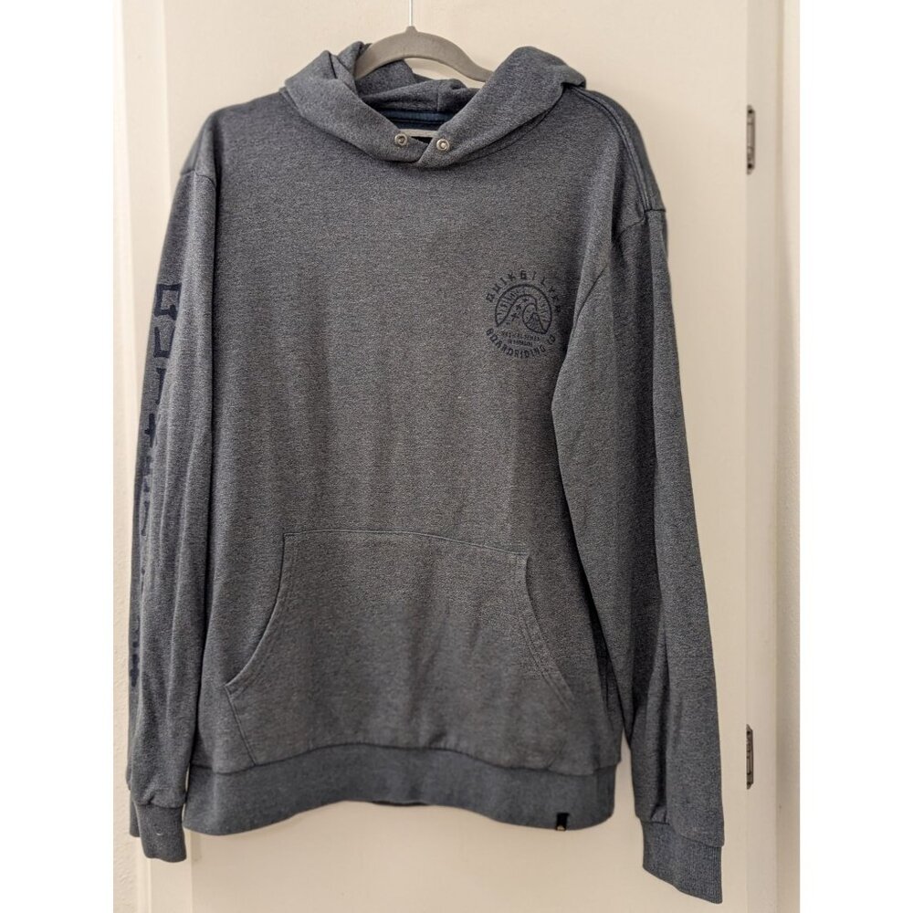 Quiksilver Mens Gray Pullover Hoodie With Kangaroo Pocket & Logo Graphics - Size